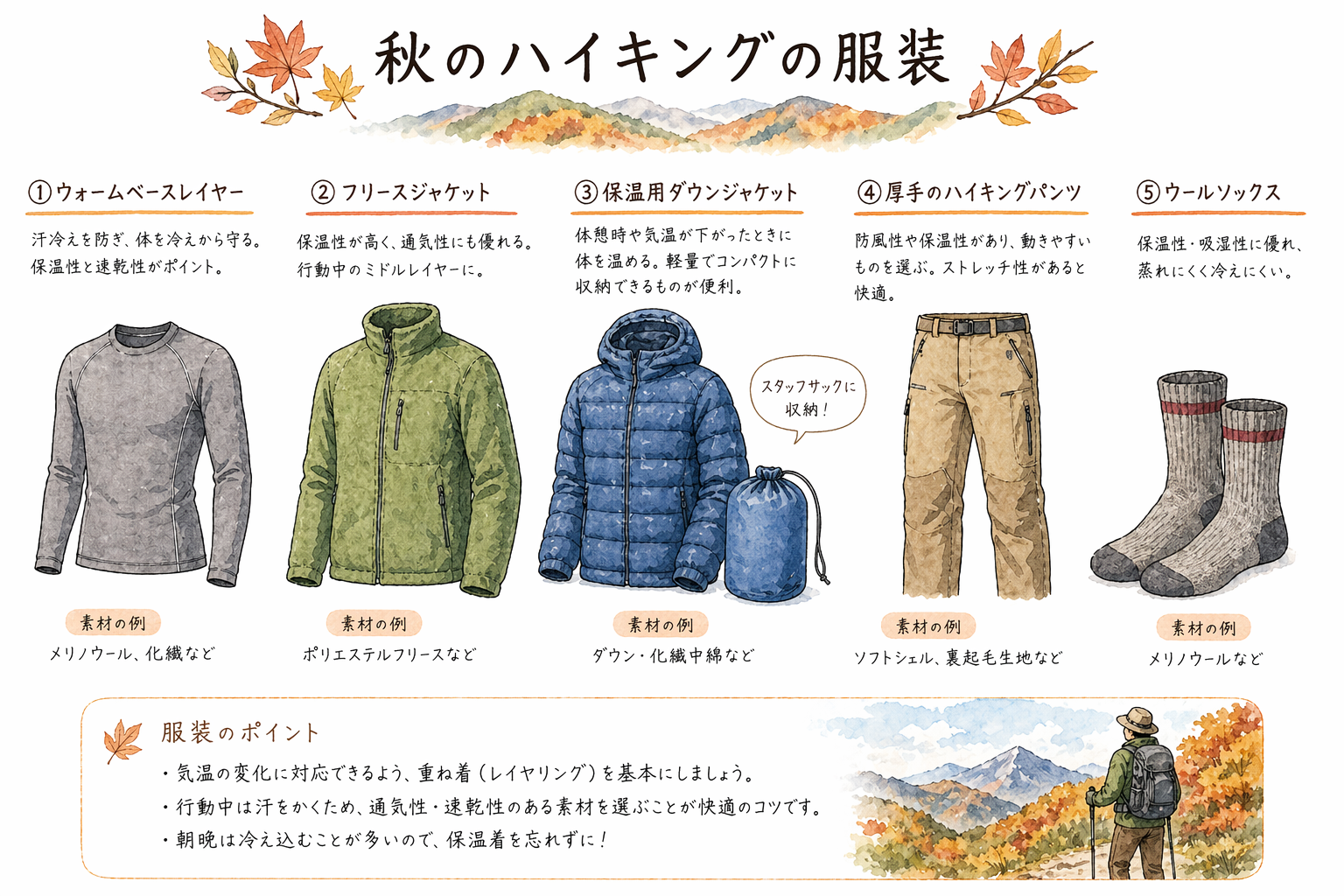 秋登山の服装と持ち物