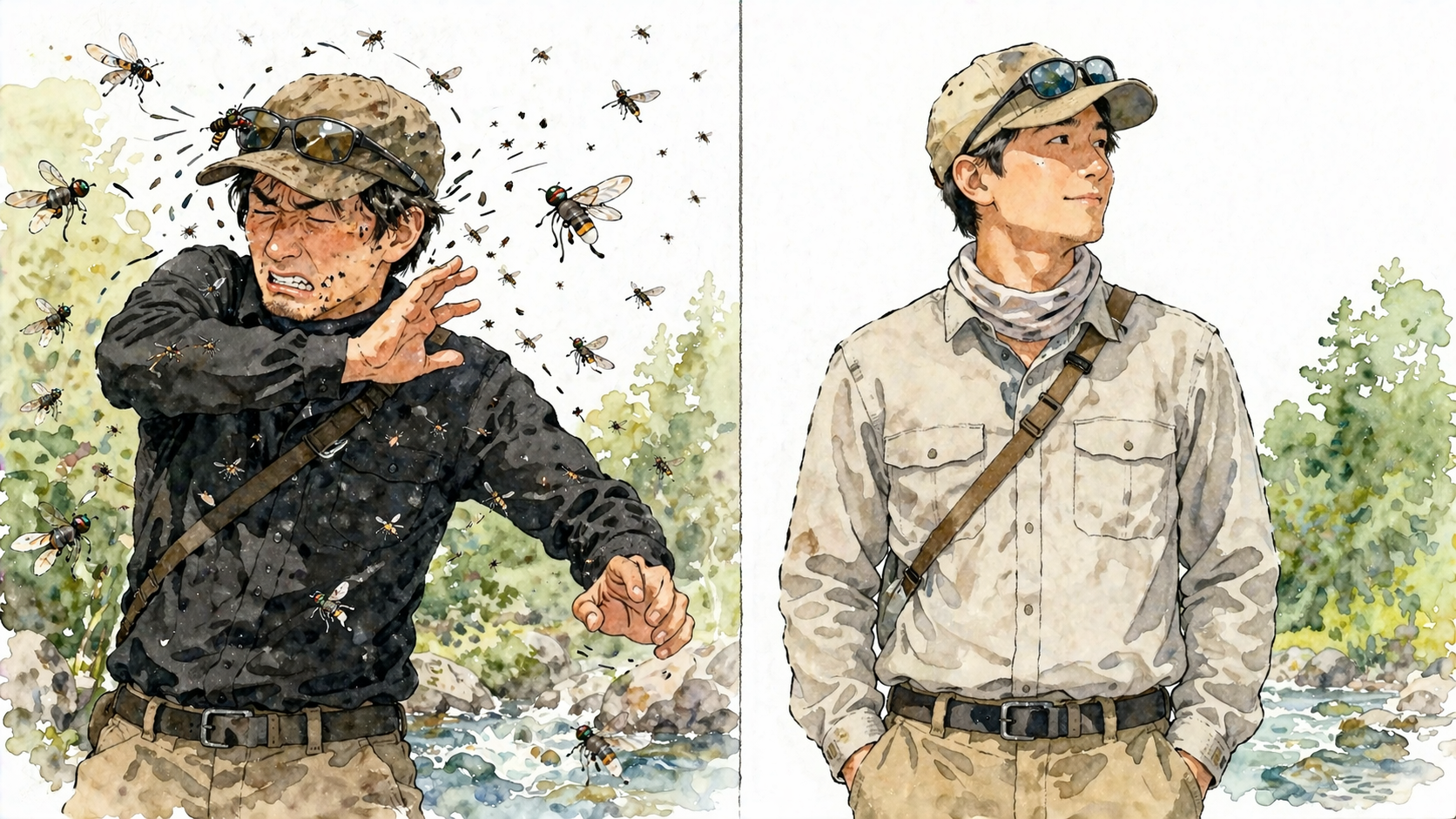 虫が寄る色（黒）と安全な色（ライトグレー）の比較図解