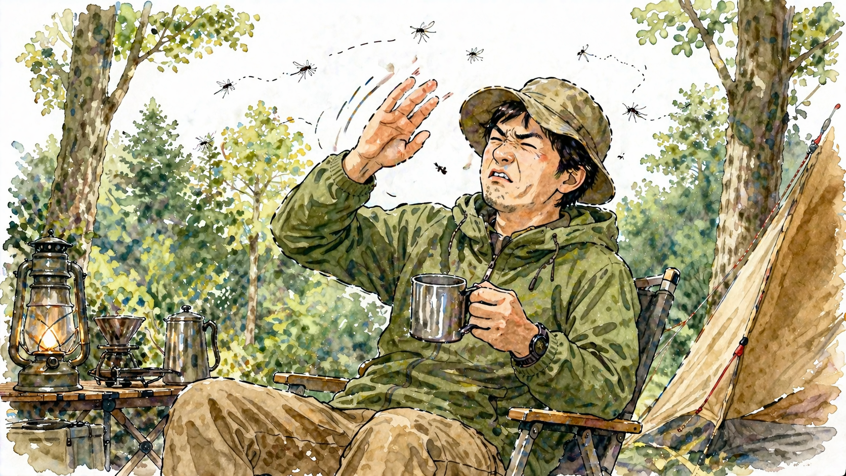 虫に悩まされるキャンパー