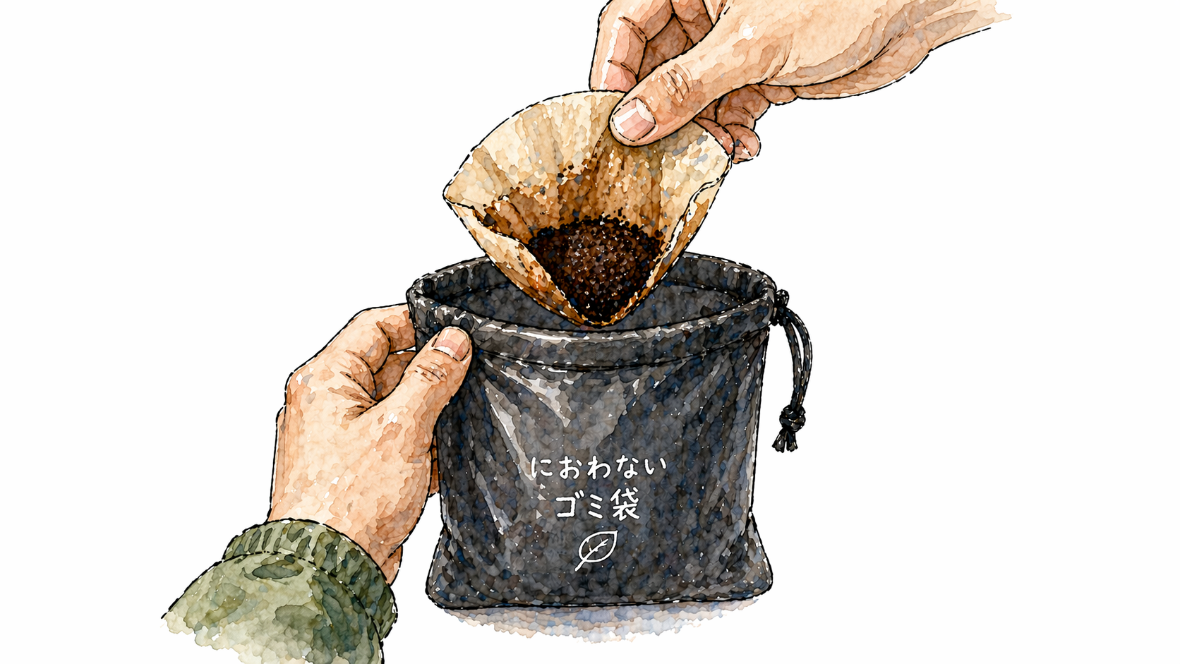 コーヒーカスを処理するゴミ袋