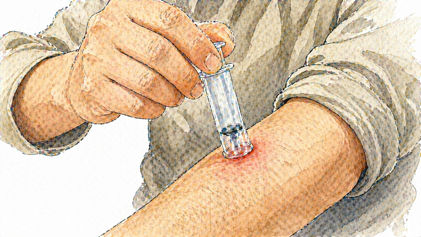 ポイズンリムーバーで腕の毒を吸い出している図解