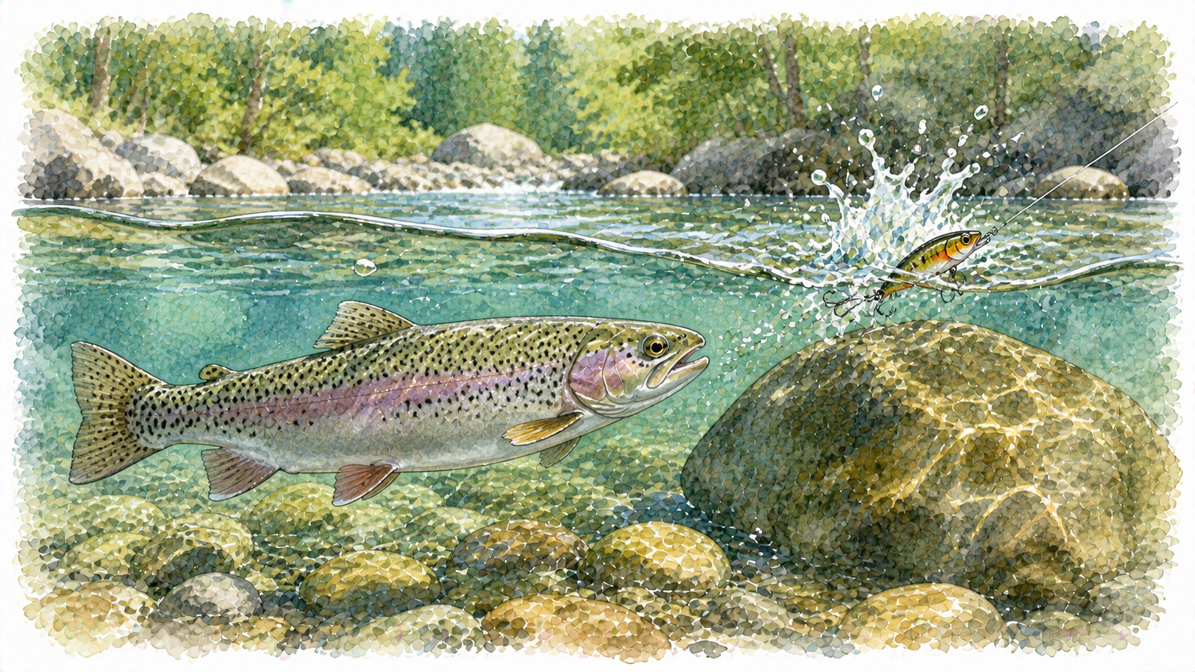 狙ったポイントにルアーが落ち、魚が反応している様子