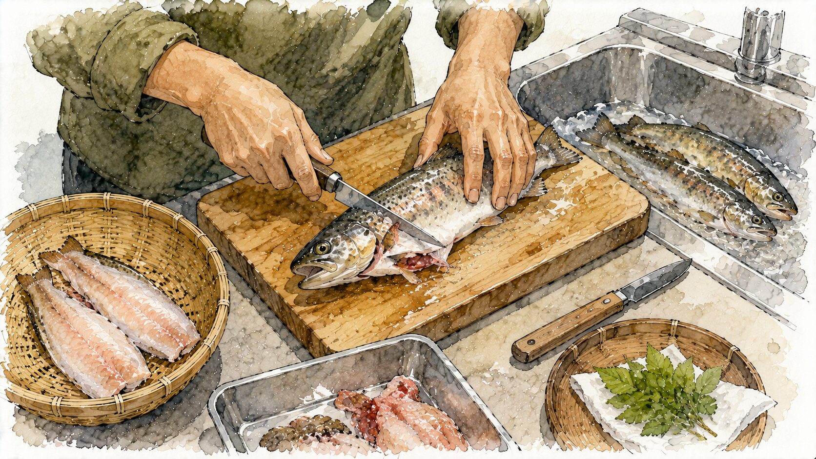 持ち帰った渓流魚