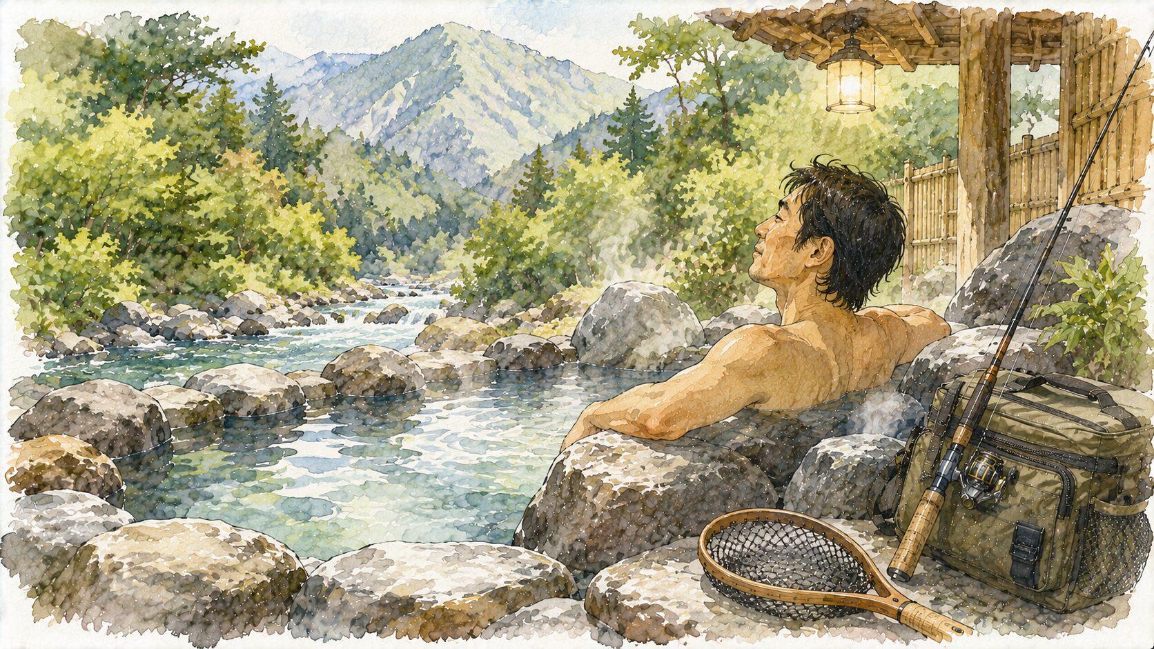 温泉帰りの渓流釣り