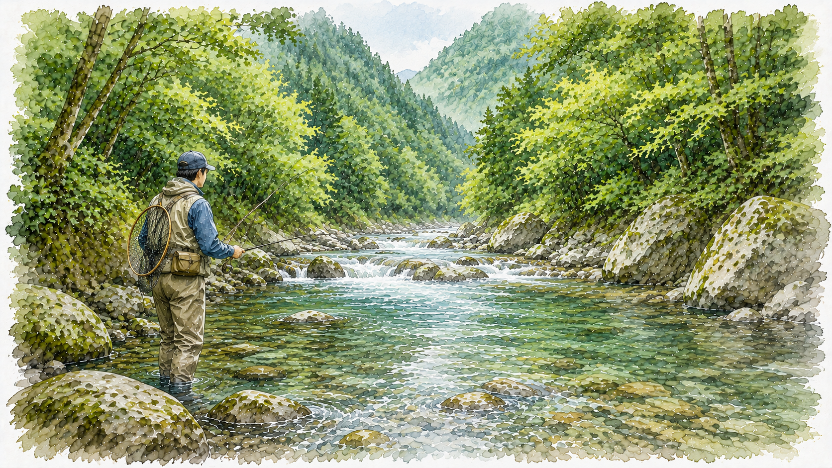 安全な渓流釣り風景