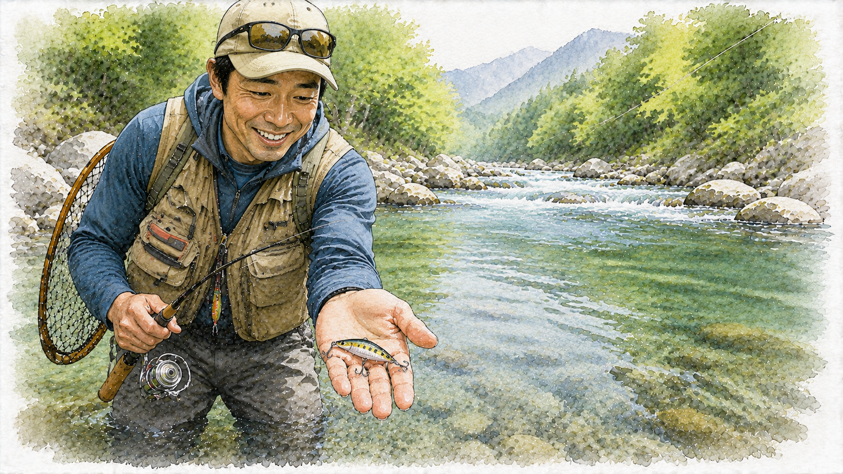 無事にルアーを回収し、安心した表情のアングラー
