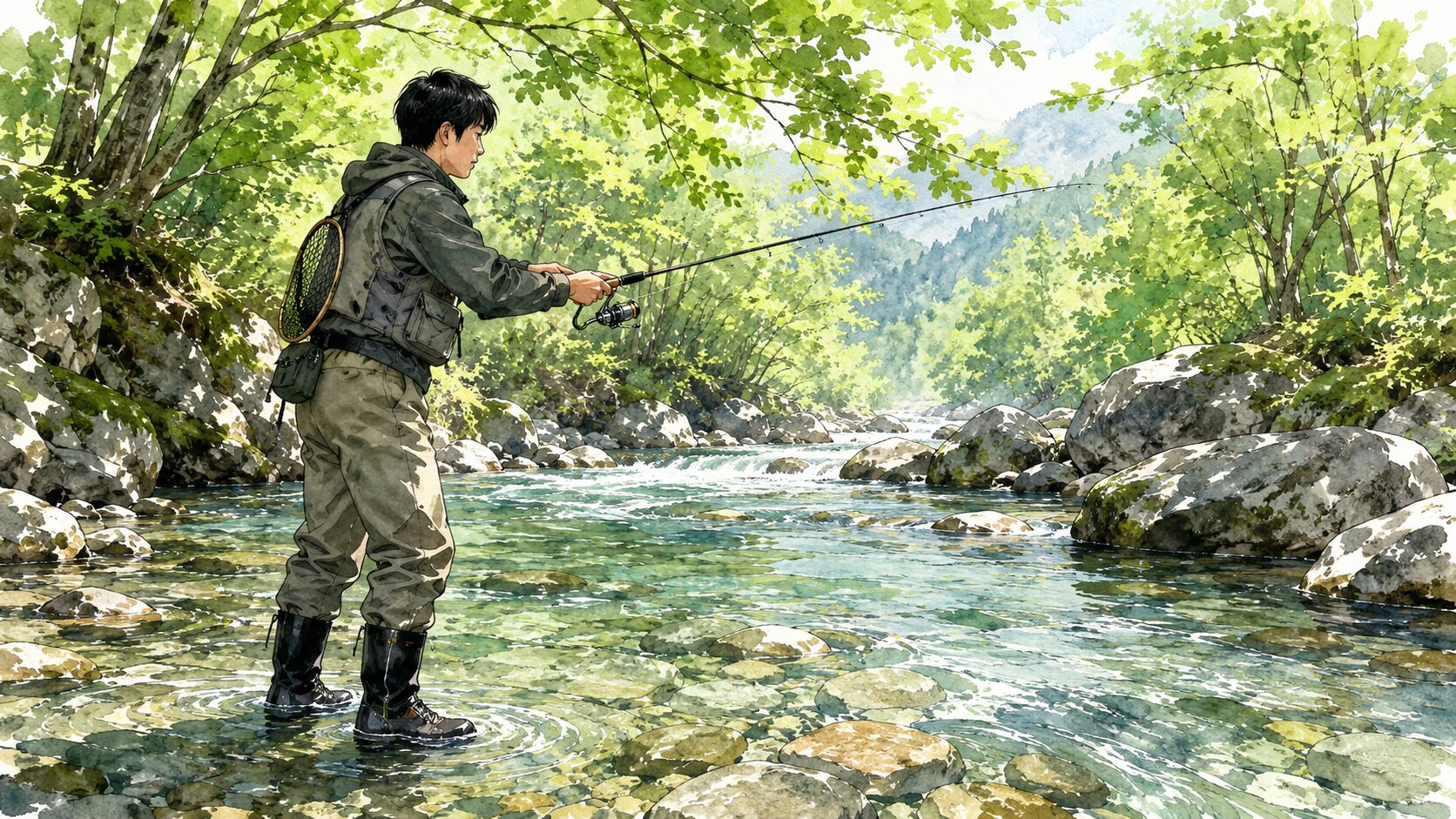 自然に溶け込んで釣りをするアングラー
