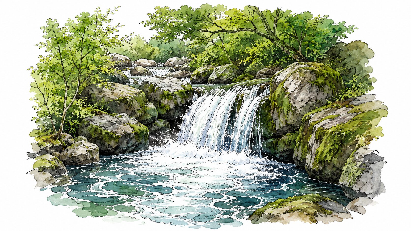 渓流の落ち込みと白泡