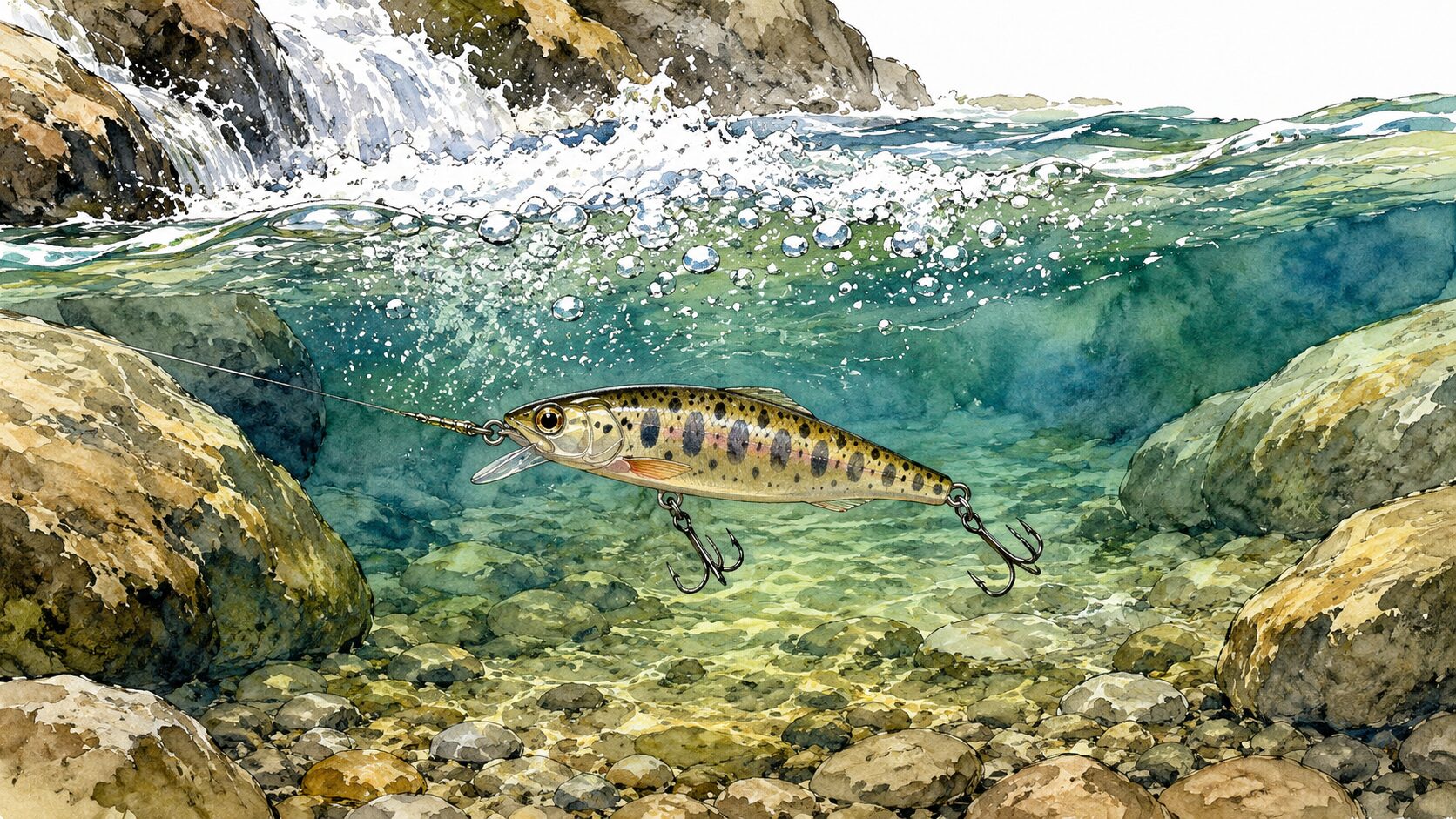 白泡横へミノーを流すシーン