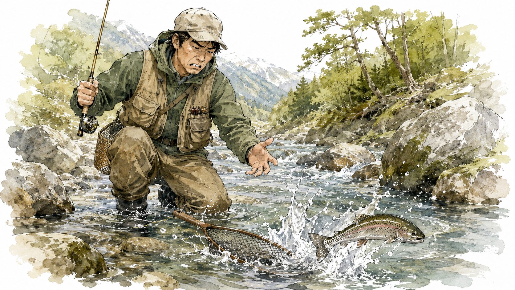 足元で魚をバラしてしまう悔しい瞬間