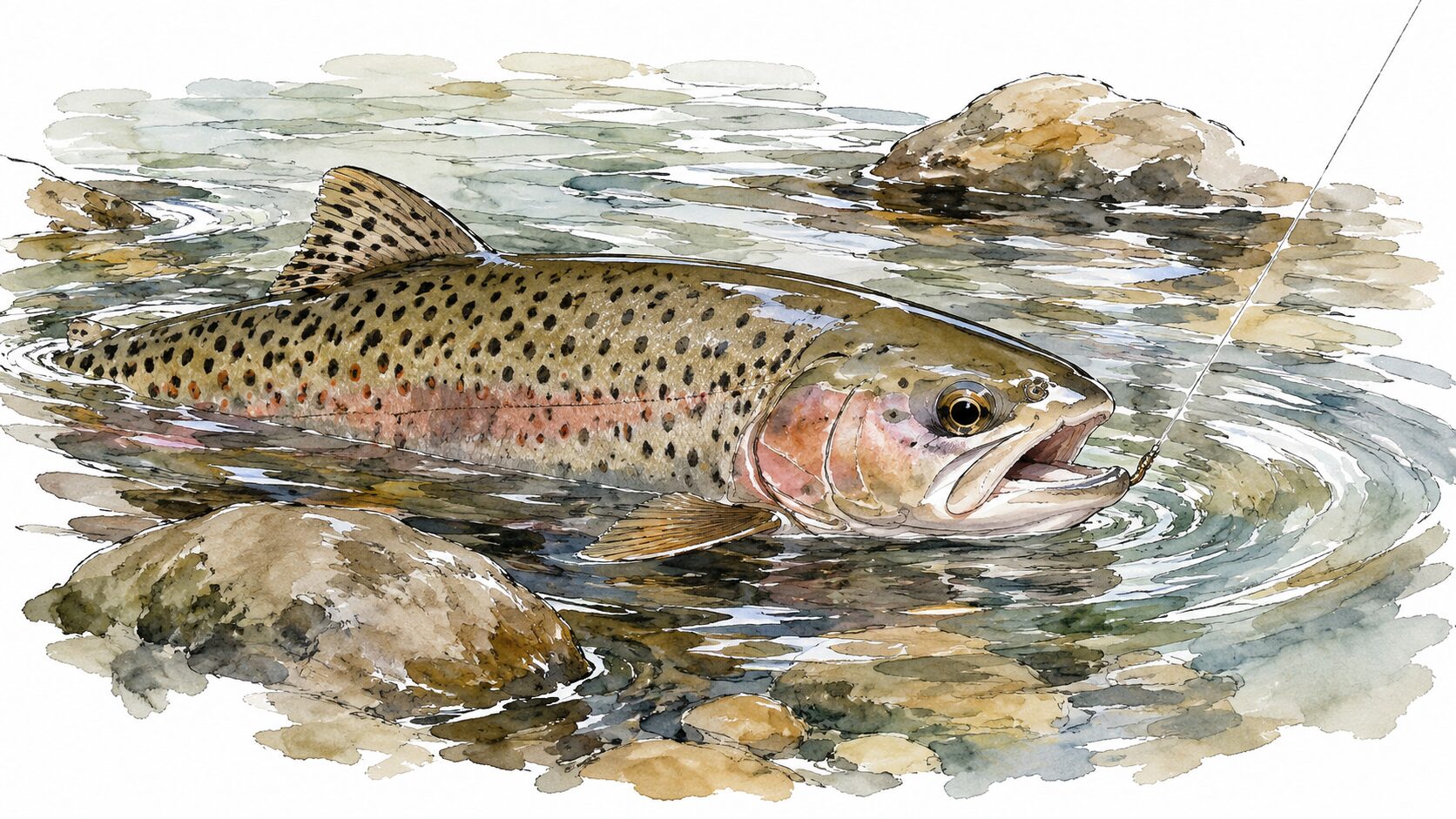 魚に空気を吸わせて落ち着かせる様子