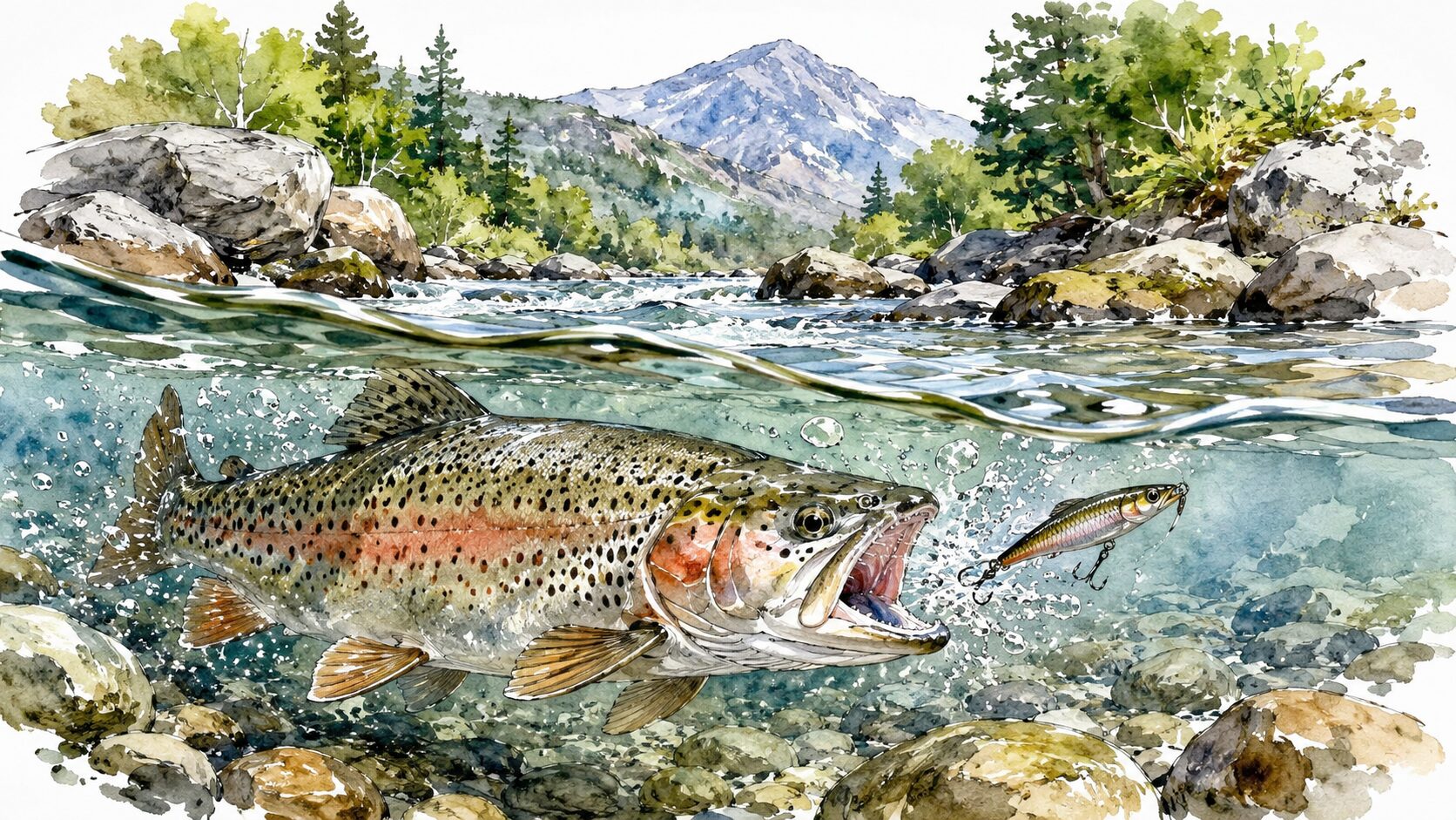 魚がルアーへ出る瞬間