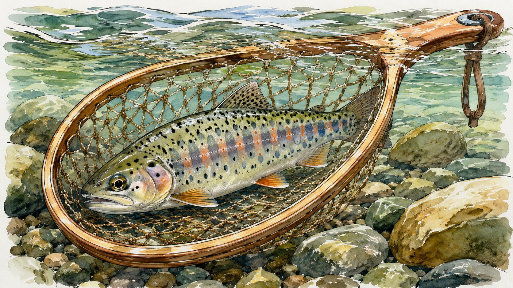 無事にネットに収まった美しい渓流魚