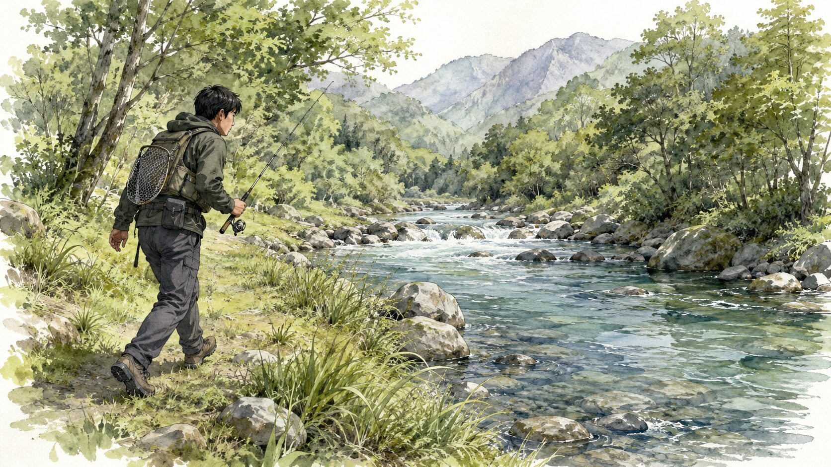 土手の上を静かに歩く忍び足