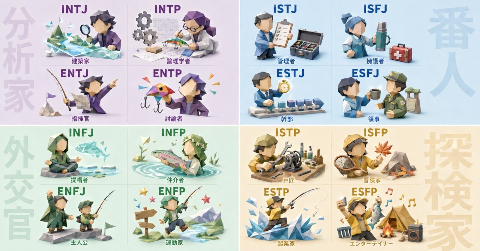 16Personalitiesのキャラクターたちのイメージ画像