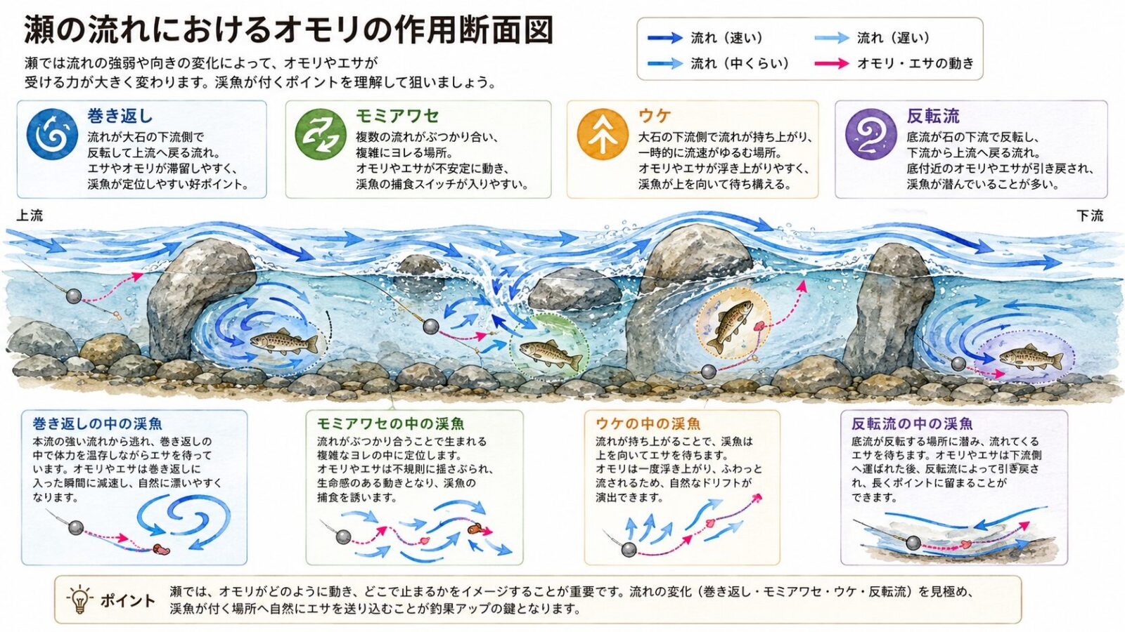 瀬の流れを断面で見た図