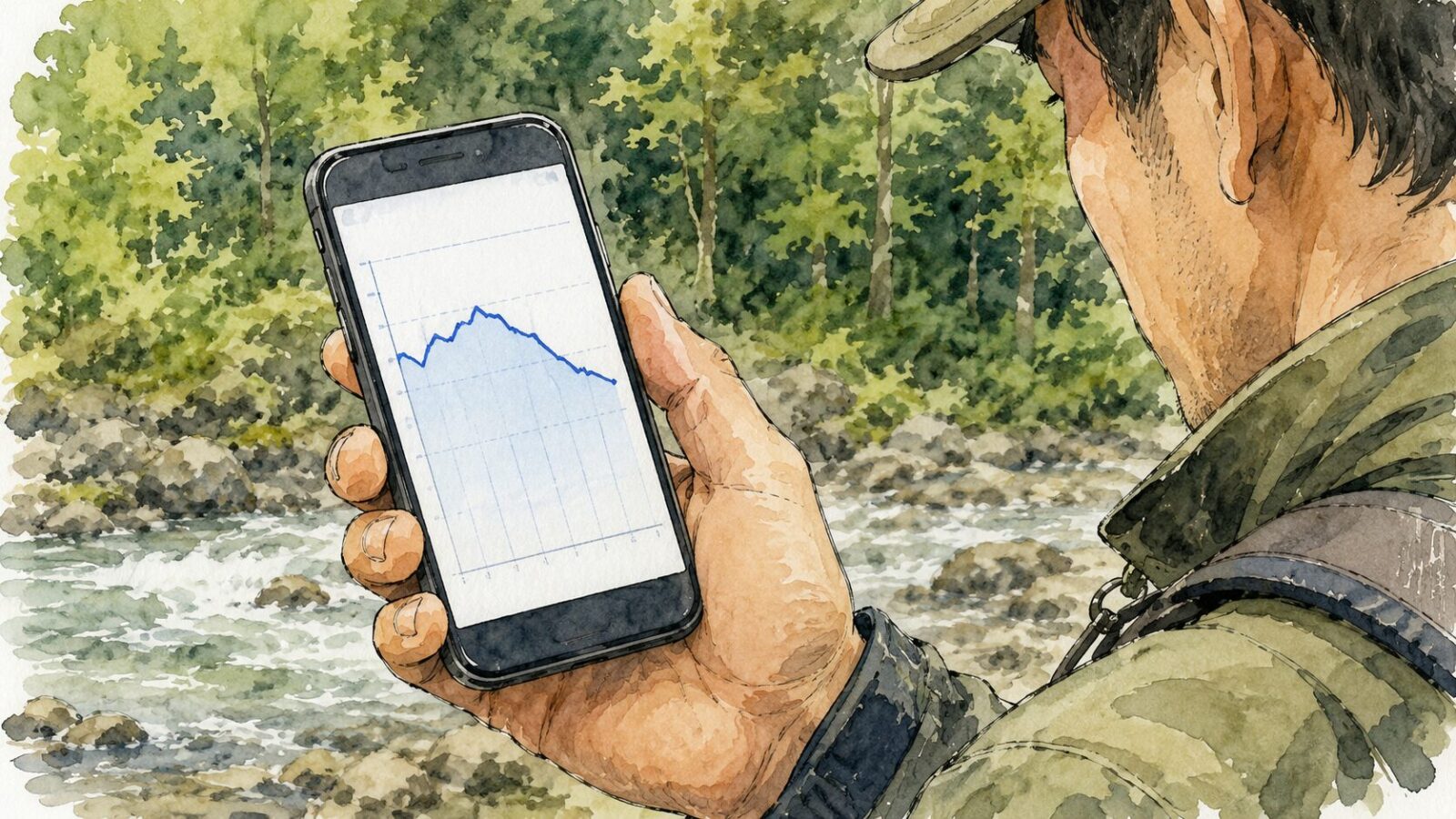 スマホで水位グラフを確認する様子