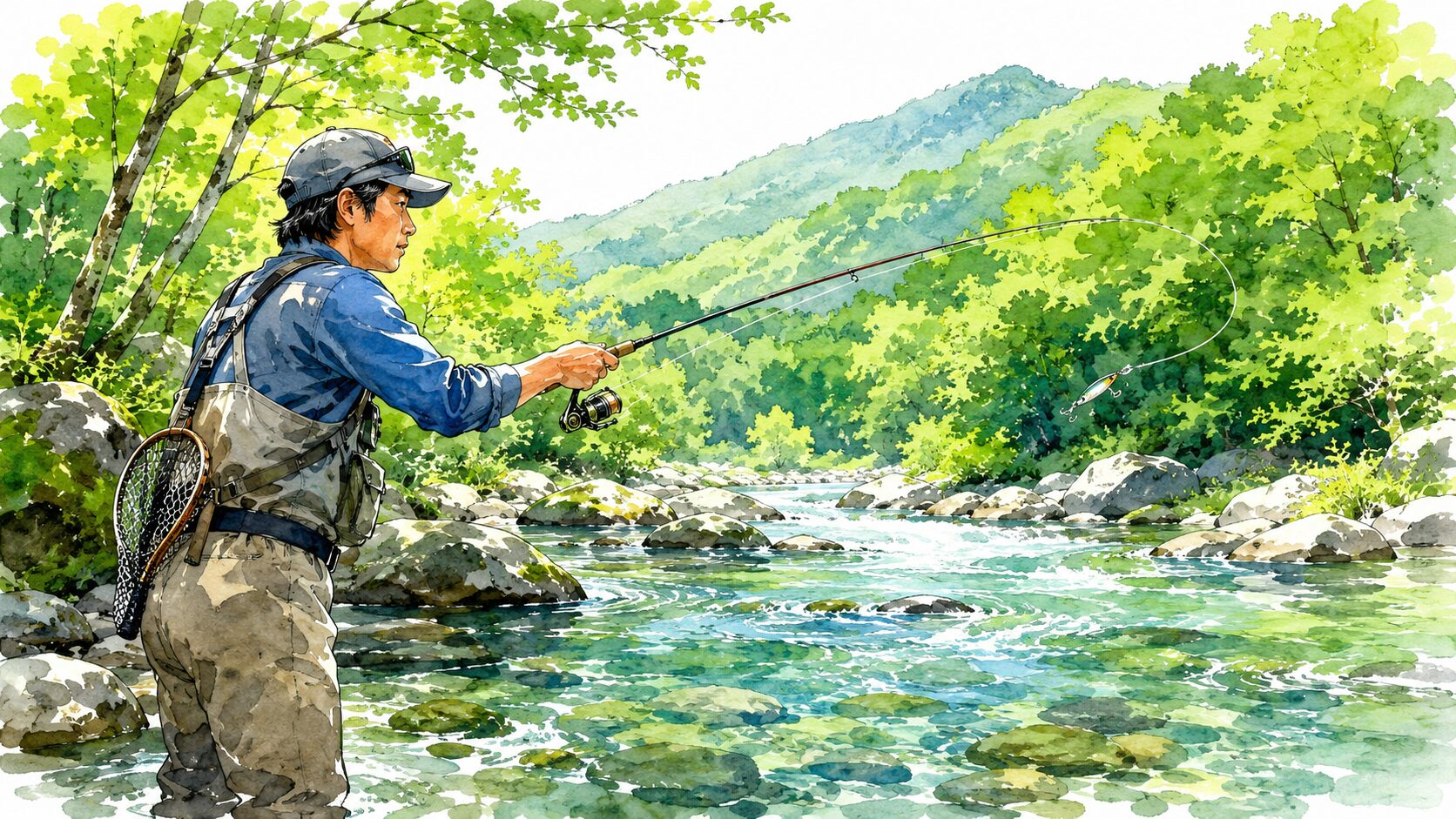夏の渓流を楽しむアングラー