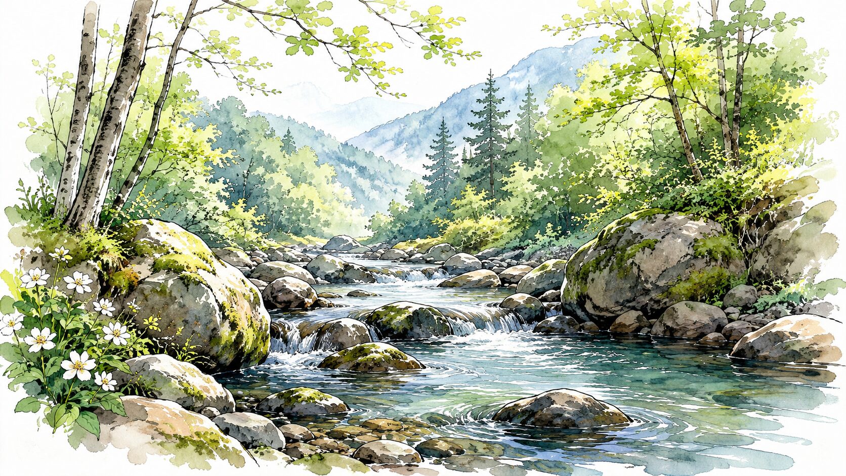 穏やかな朝の渓流