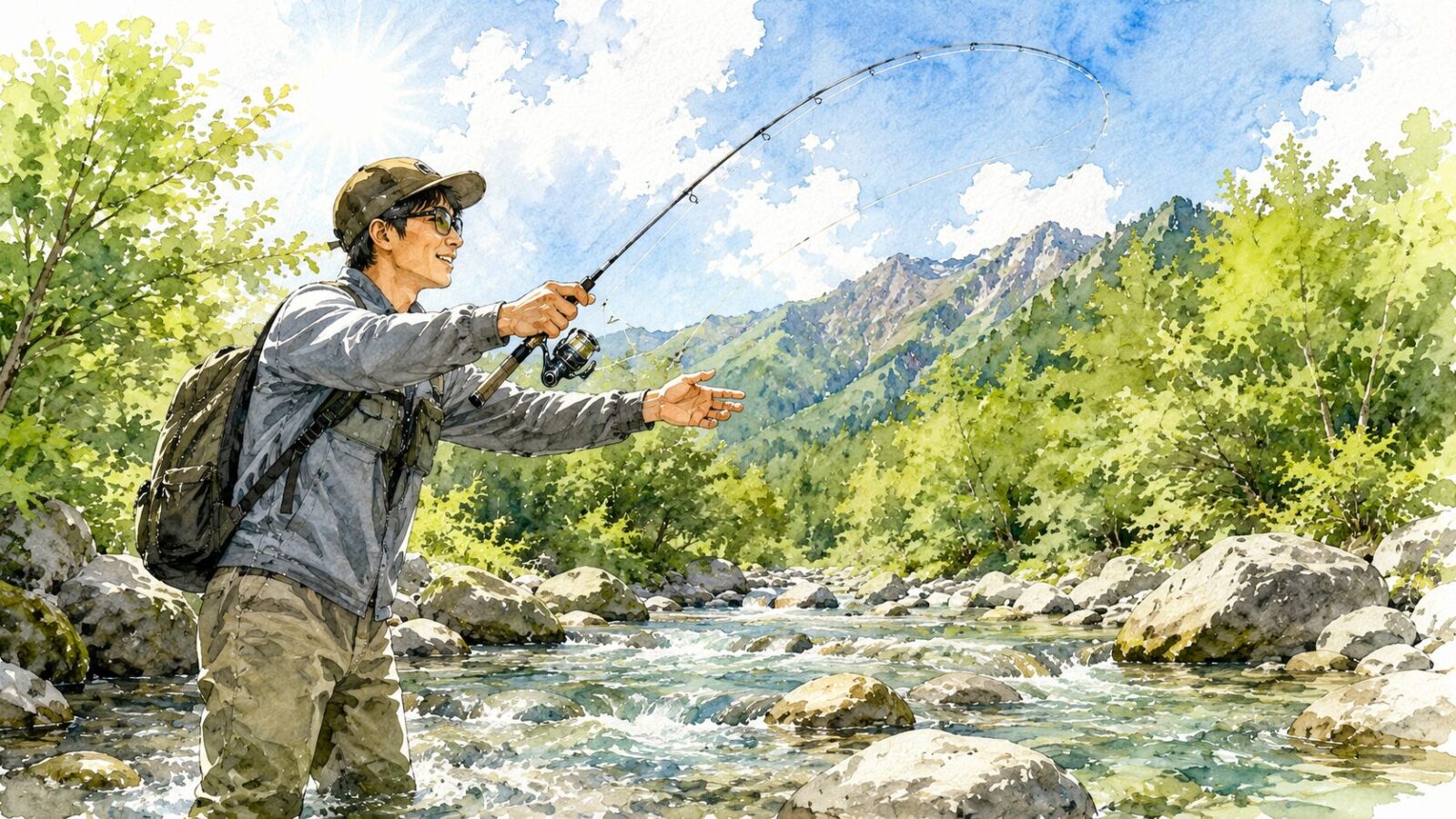 身軽な格好で渓流を楽しむアングラー