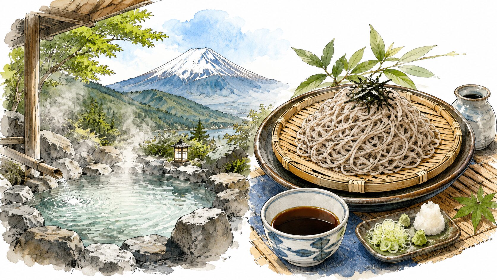 温泉と美味しいお蕎麦のイメージ