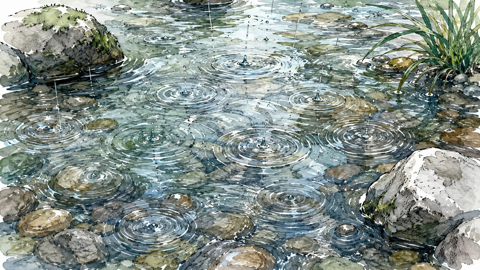 水面を叩く雨粒のイメージ