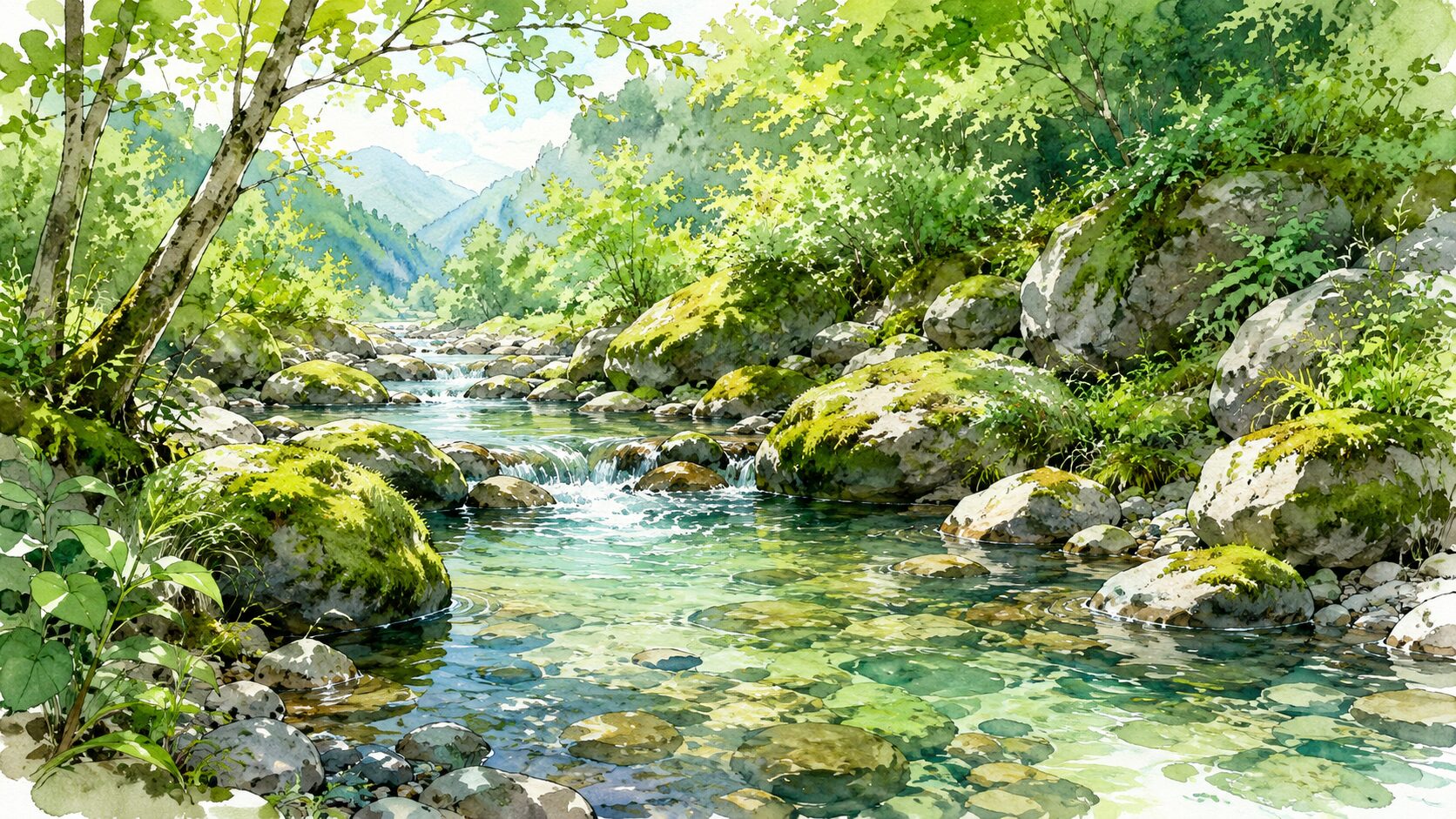 水位が下がり落ち着き始めた川