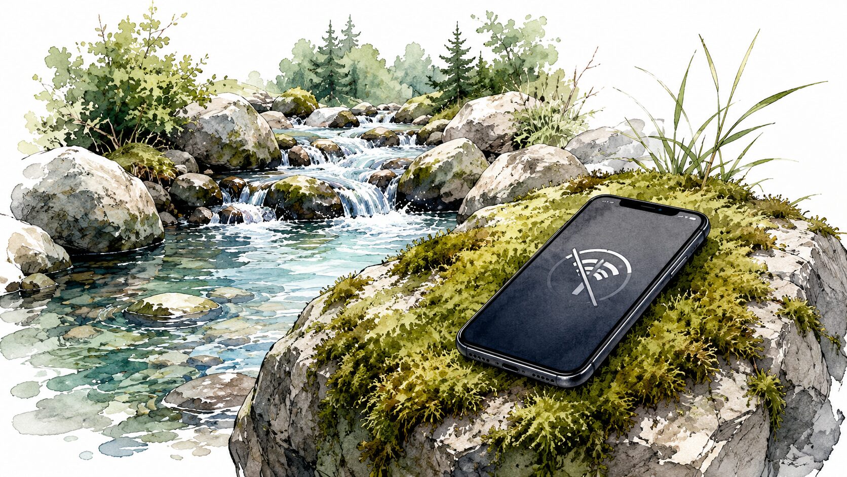 圏外のスマホと渓流