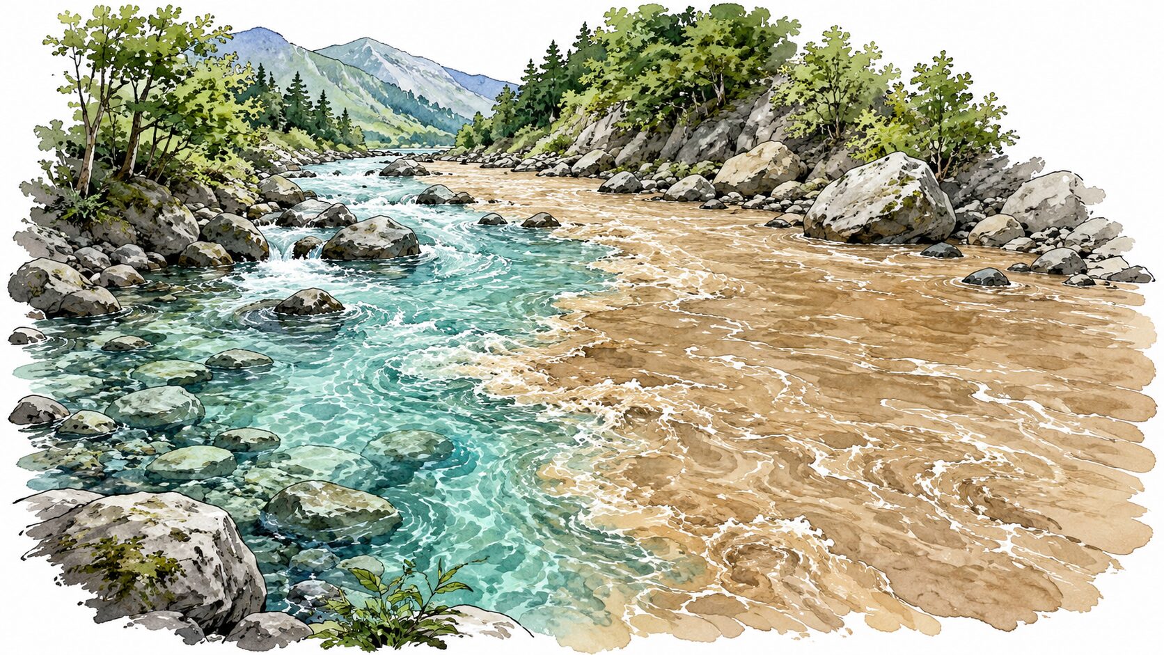 濁り始めた川の水