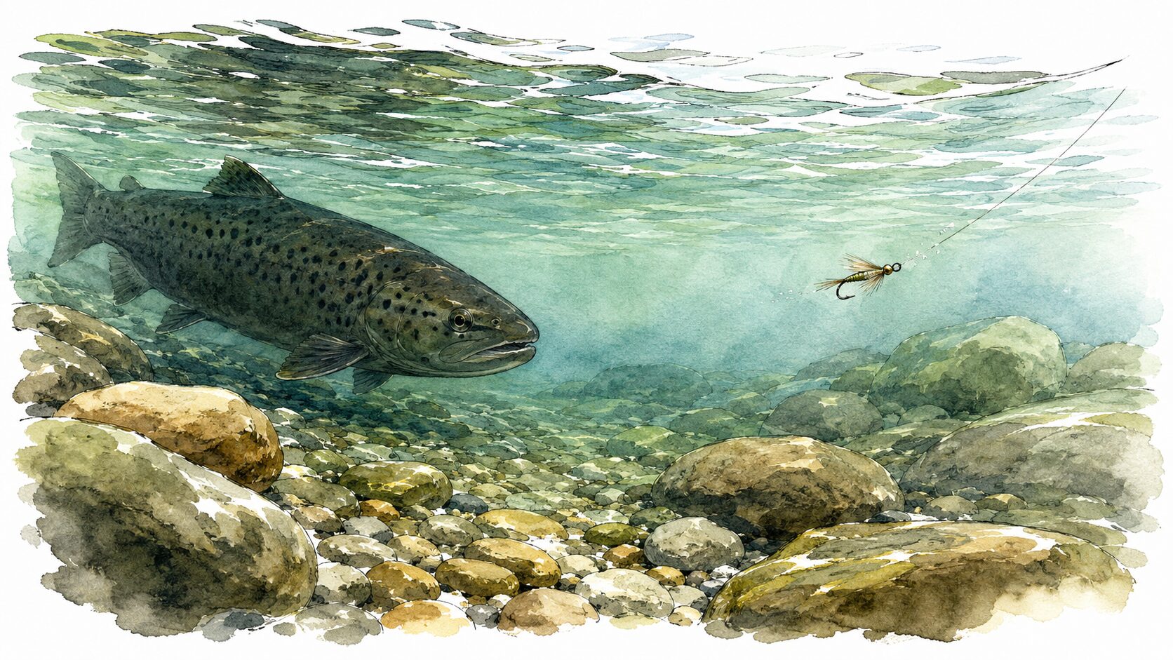 ルアーを追う渓流魚