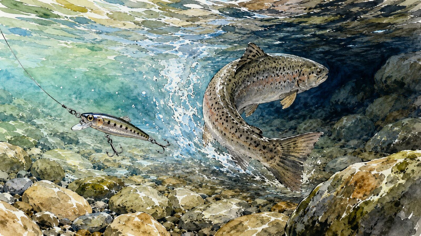 ルアーの直前でUターンする渓流魚