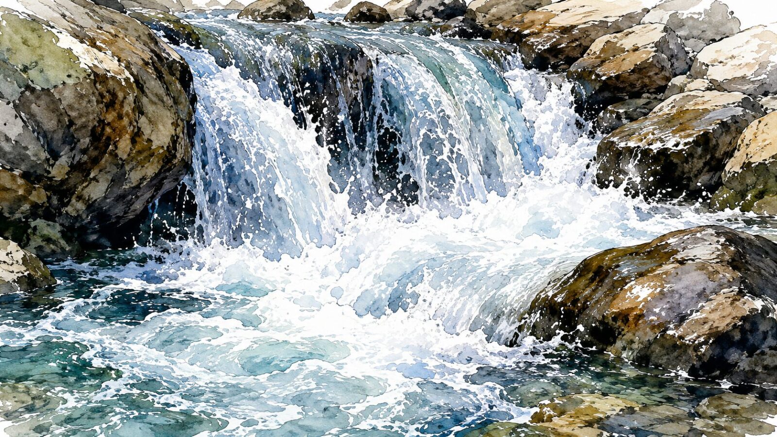 渓流の段差から落ちる水と白泡のポイント