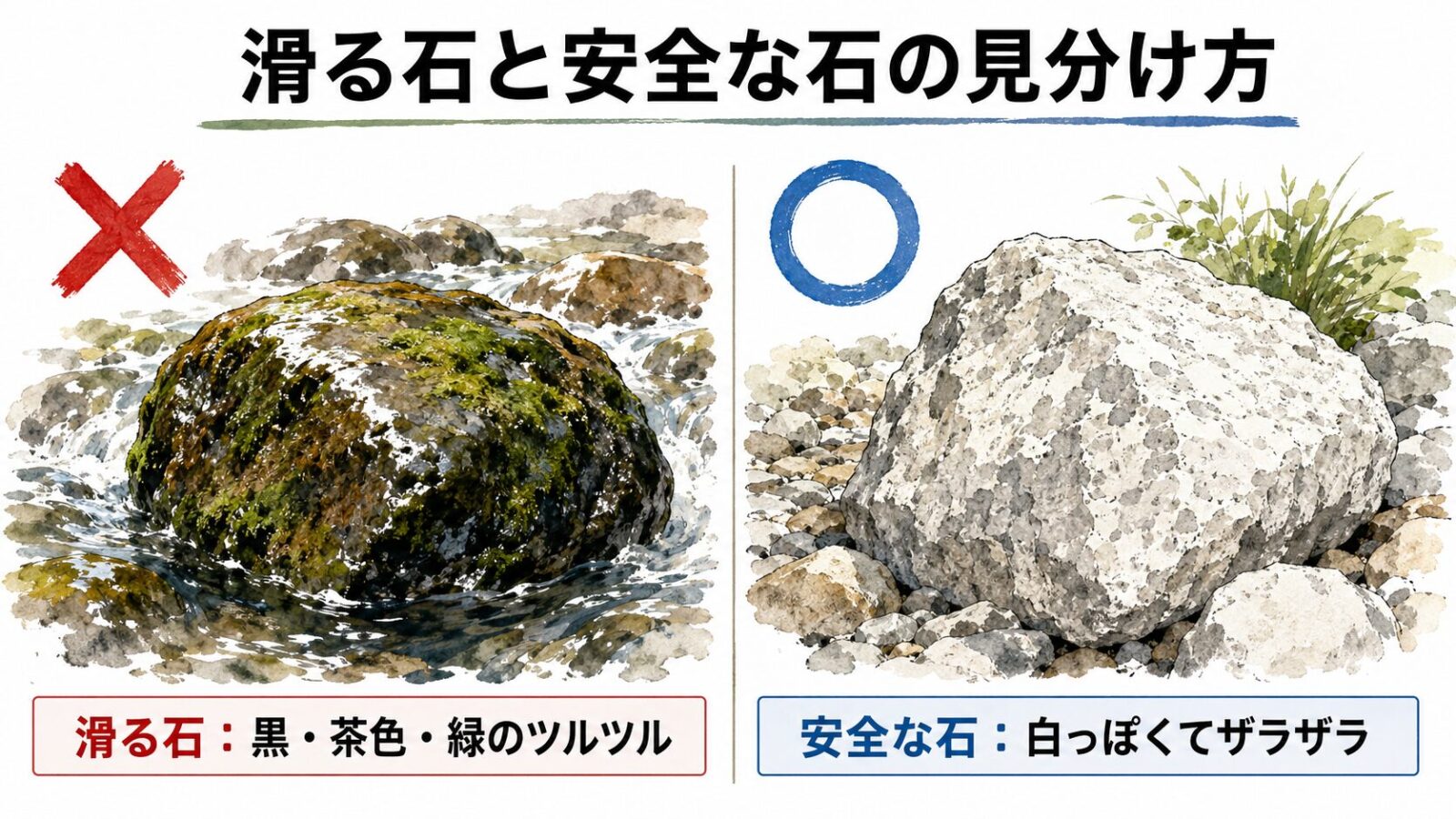 滑る石と安全な石の色と見分け方図解