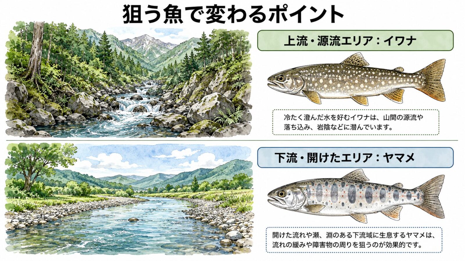 イワナとヤマメの生息域の図解