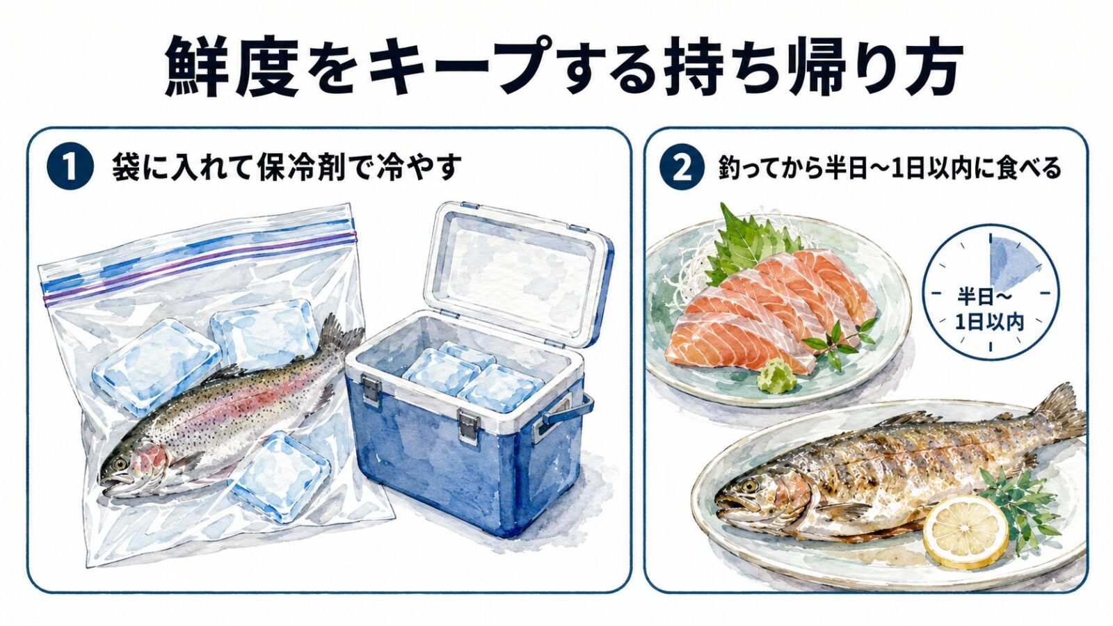 鮮度を保つ持ち帰り方の図解