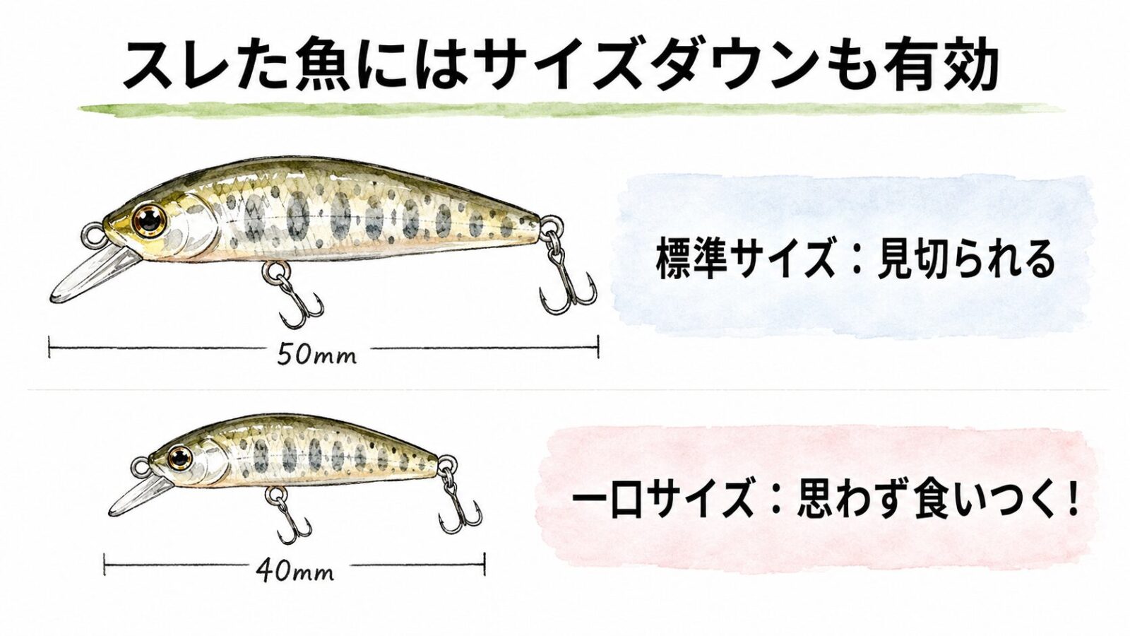 スレた魚にはサイズダウンも有効の図解