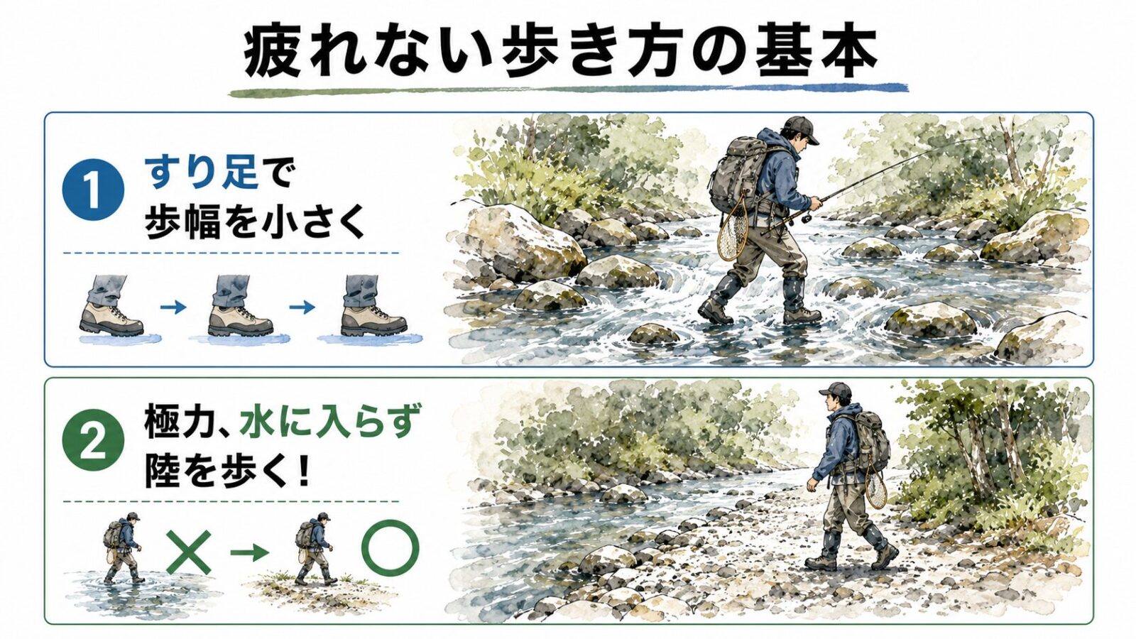 疲れない歩き方とすり足の図解