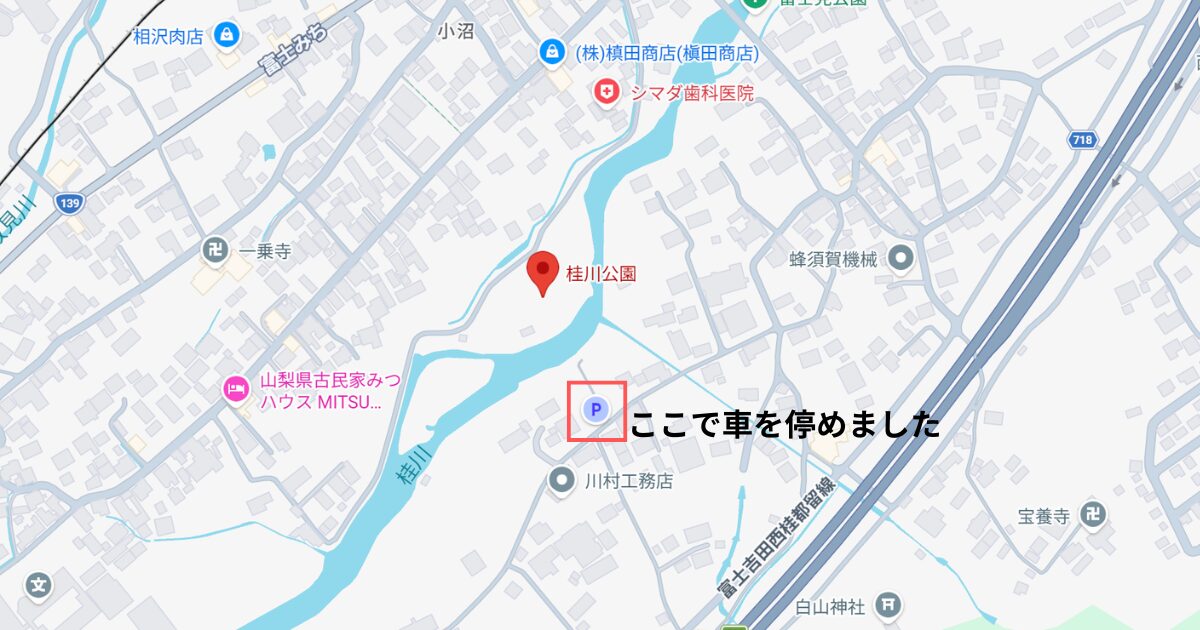 桂川公園とパーキングの地図