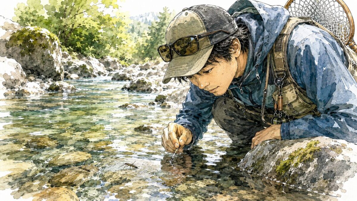川を観察する姿（実写）
