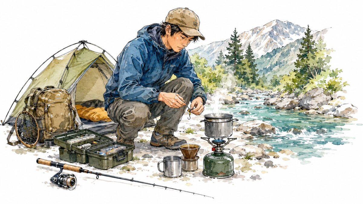 釣り準備と湯沸かし