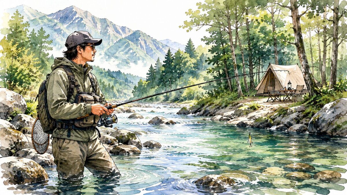 朝の渓流釣りとキャンプ