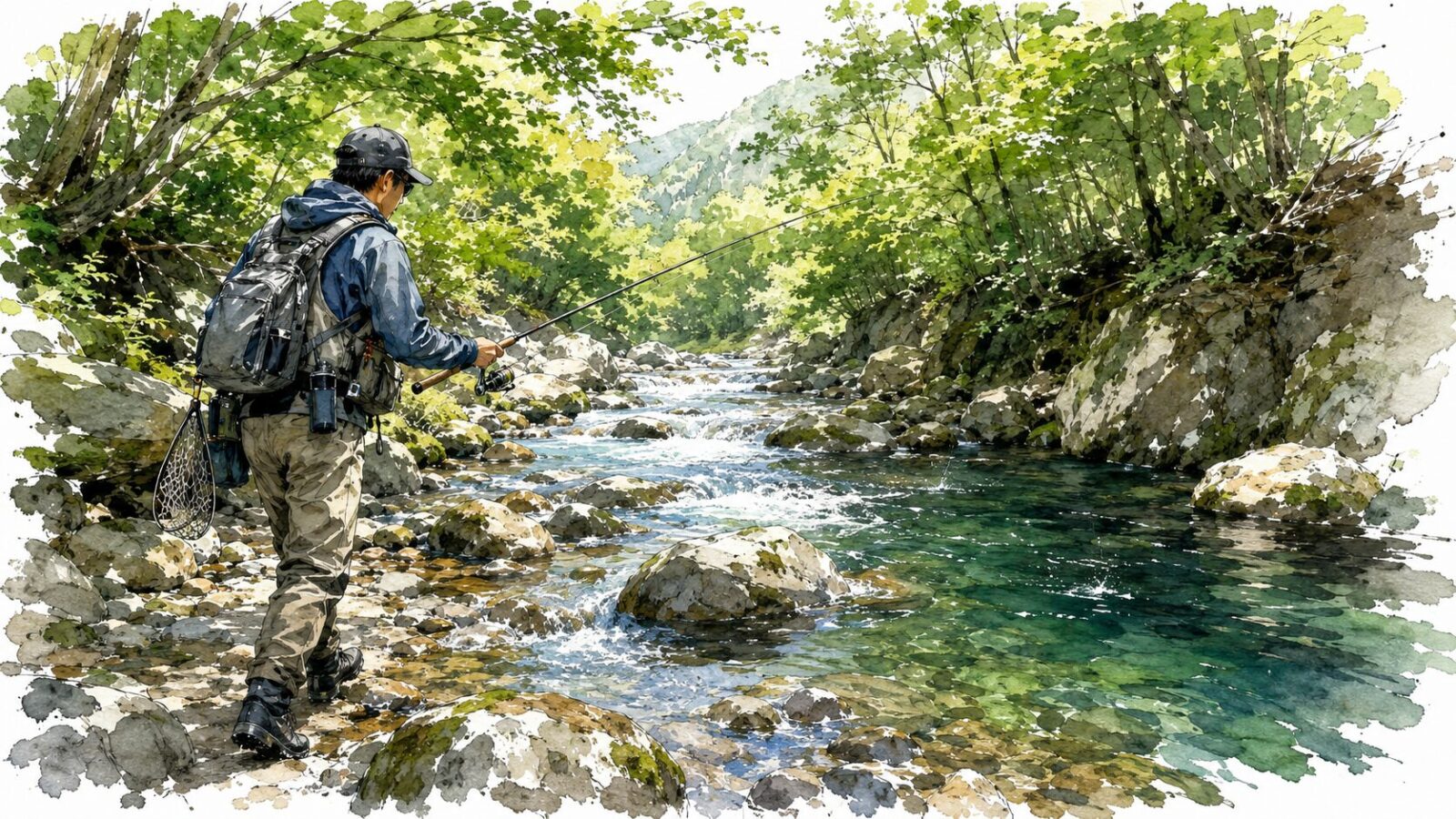 変化に富んだ渓流を歩くアングラー