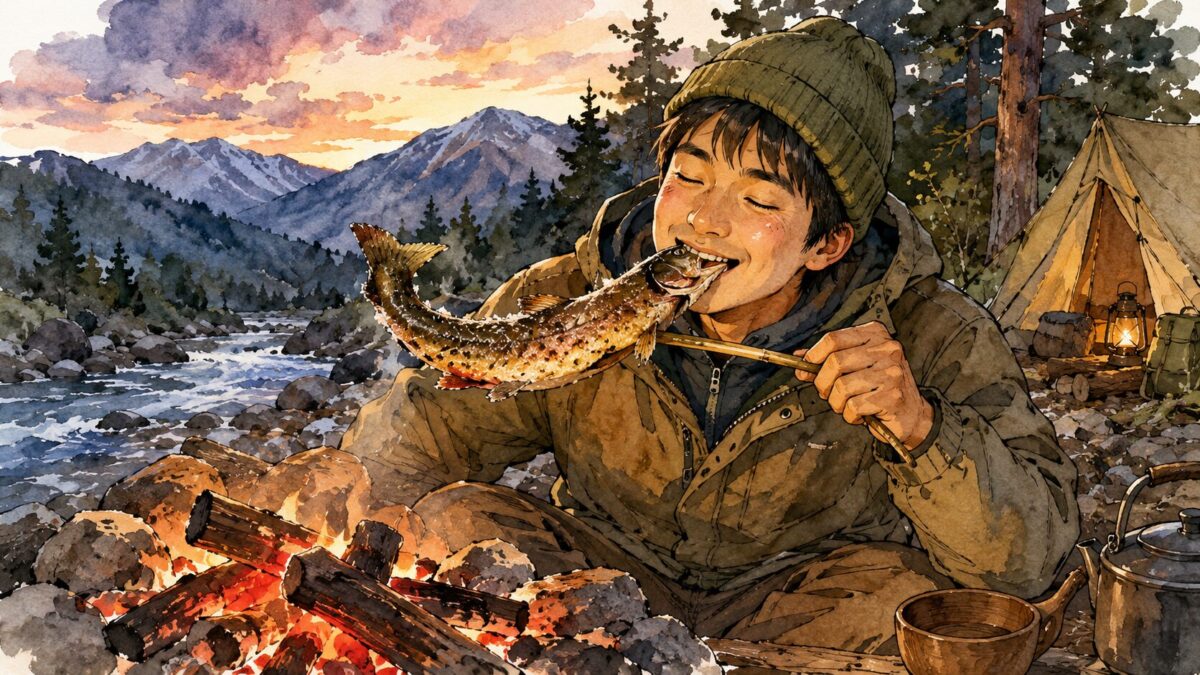 魚にかぶりつく姿