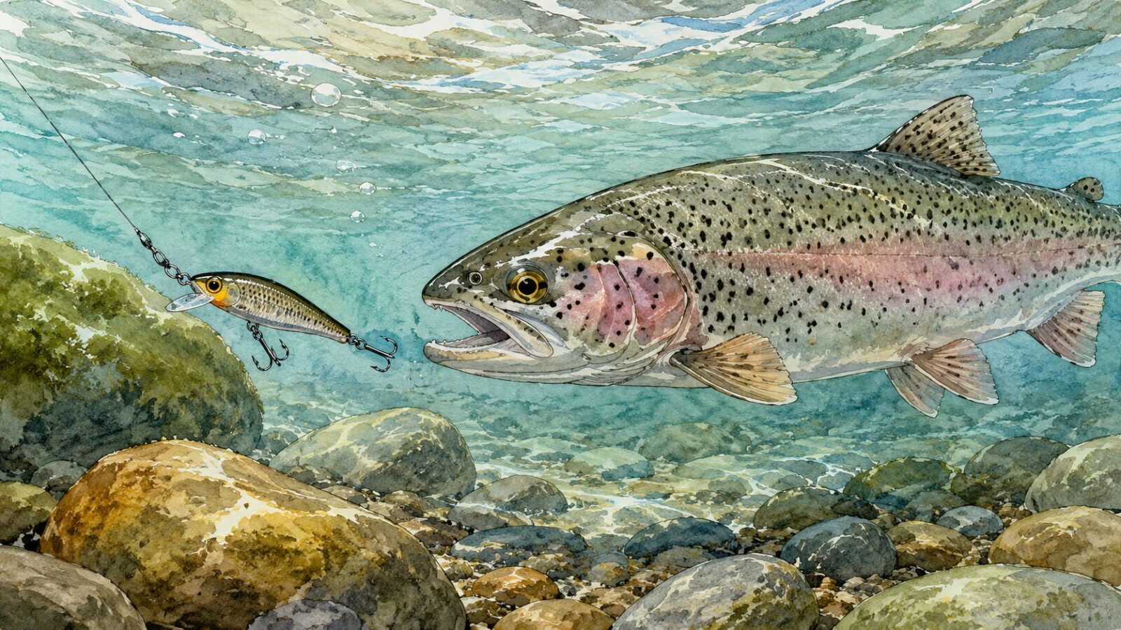 ドリフト中に魚がバイトする瞬間の水中