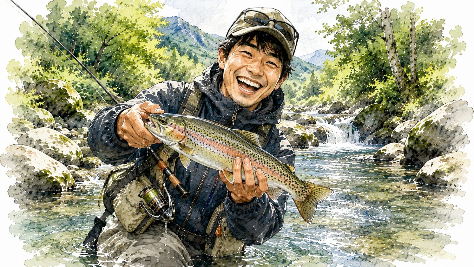 狙い通りに釣れたトラウトの喜び