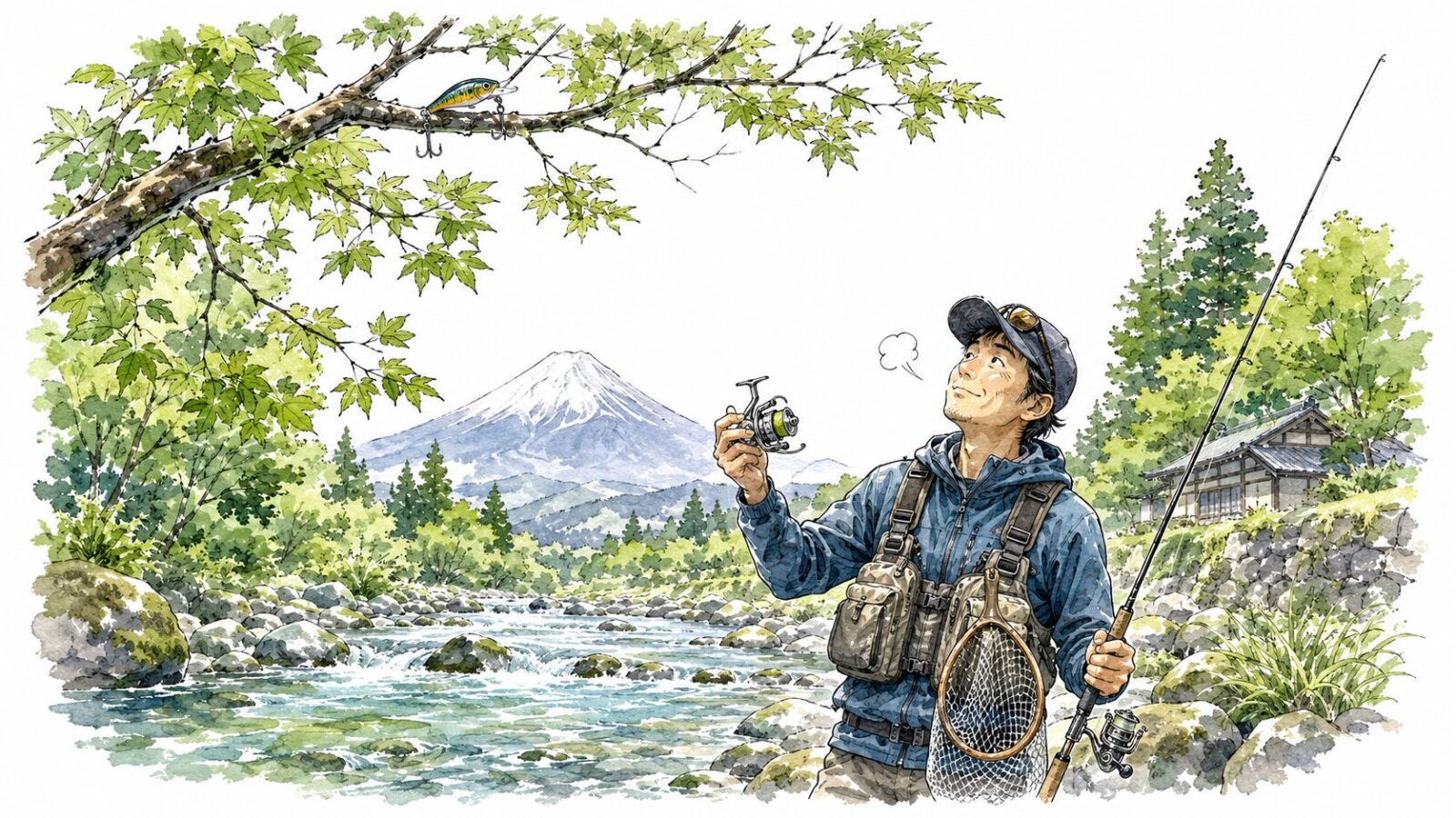 木の枝のルアーと予備リール