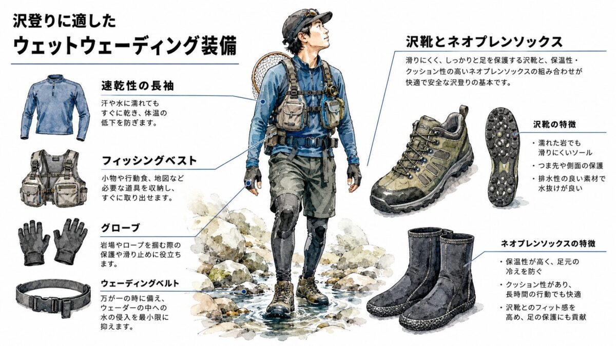 沢登り装備の図解