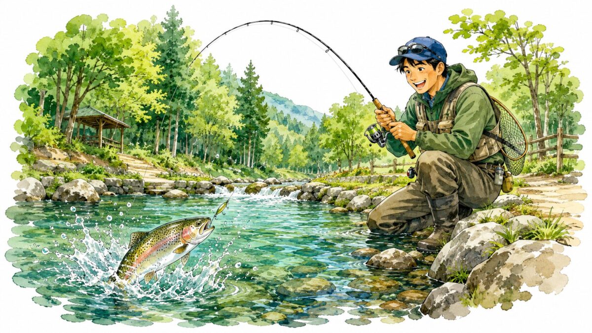 管理釣り場で釣る姿