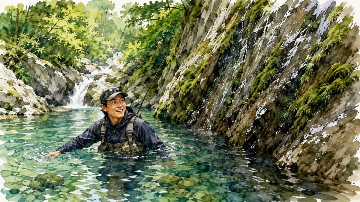 泳いで進むアングラー