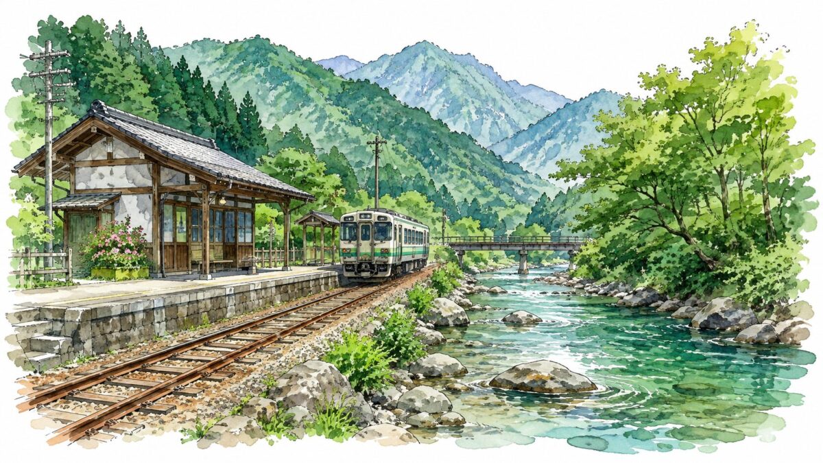 駅と自然の風景
